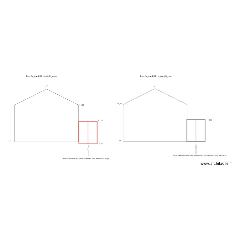 Facade Est projeté. Plan de 0 pièce et 0 m2