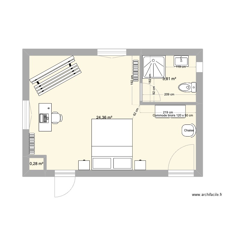 3ème étage chateau 2. Plan de 3 pièces et 28 m2