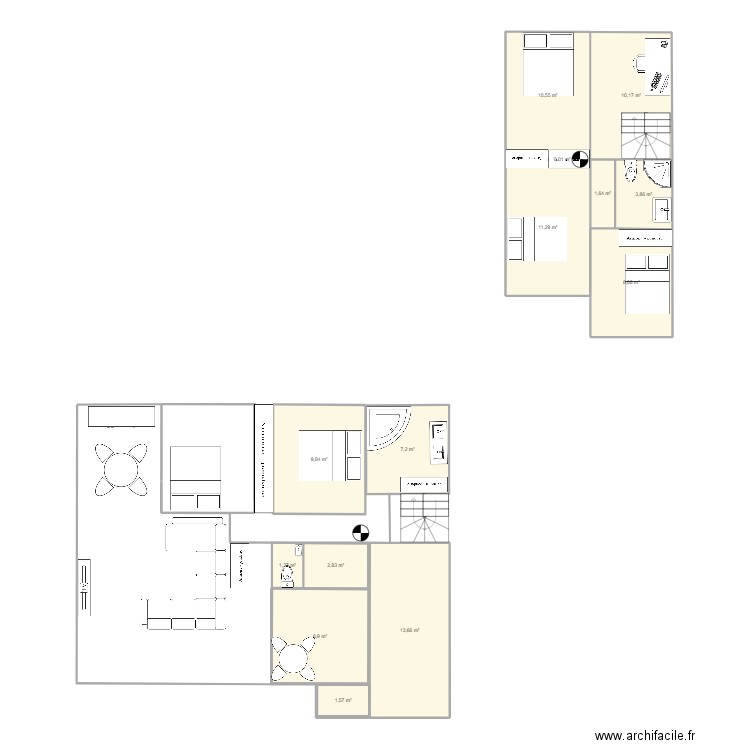 Maison. Plan de 14 pièces et 92 m2