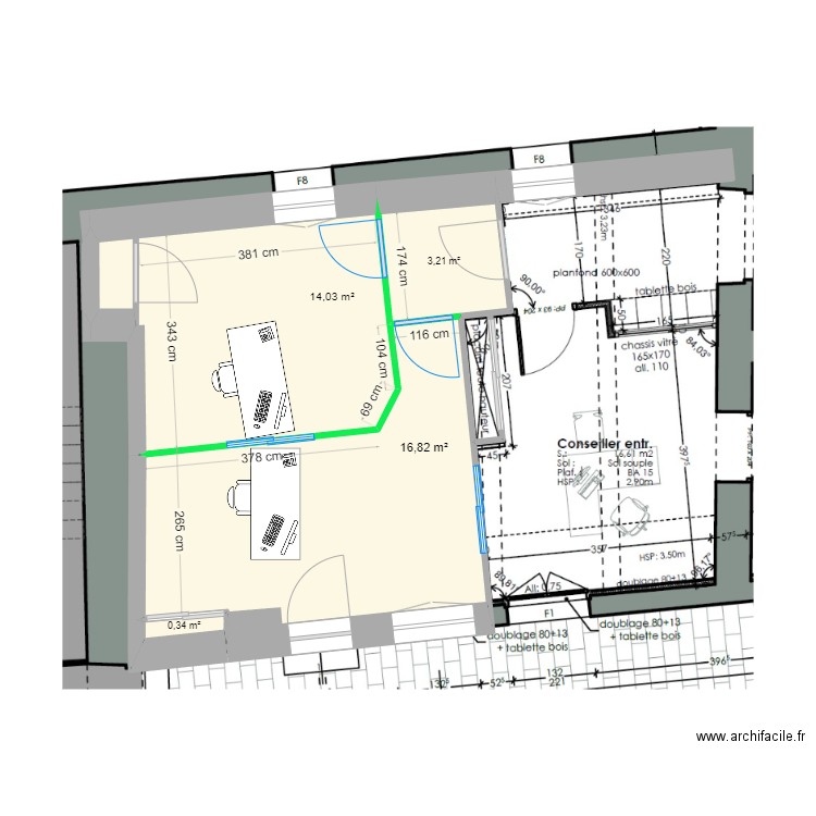 Aménagement  CCI Formation 1. Plan de 4 pièces et 34 m2