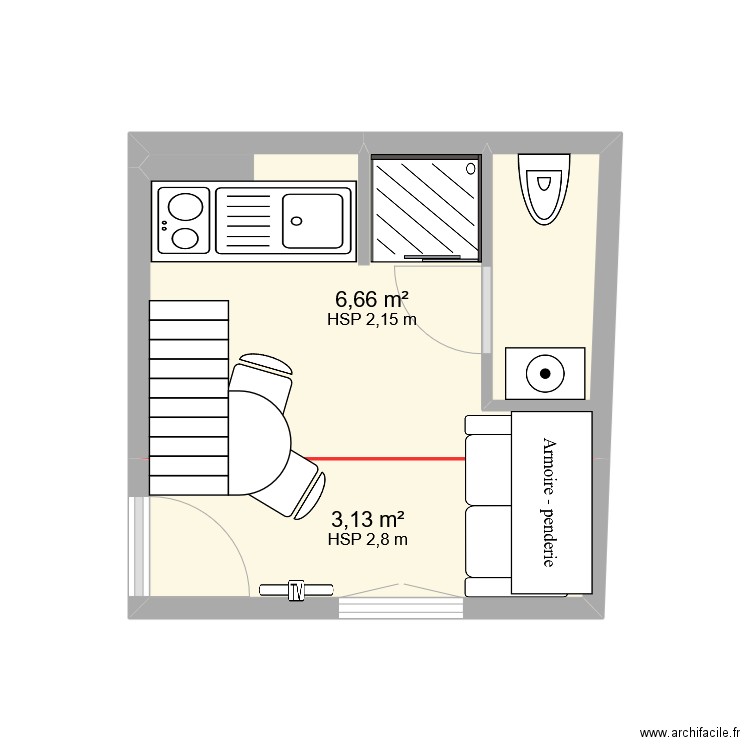 rennes V10. Plan de 2 pièces et 10 m2