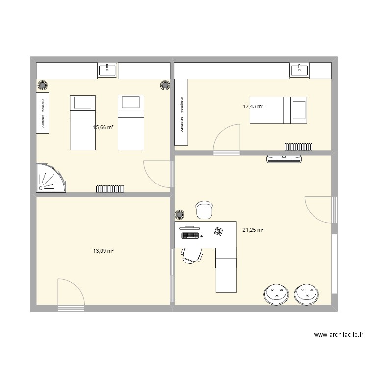 local. Plan de 4 pièces et 62 m2