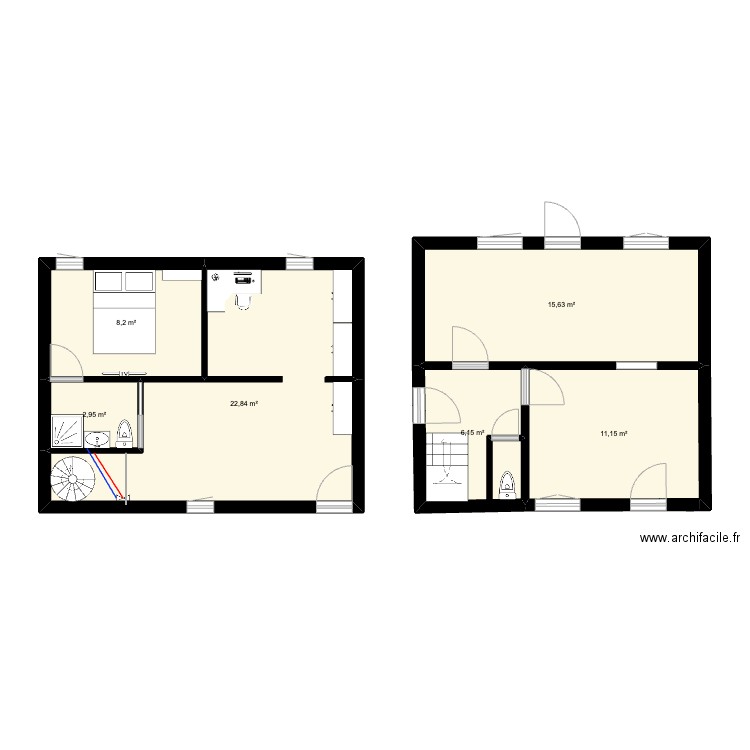 Plan C. Maison.. Plan de 6 pièces et 67 m2