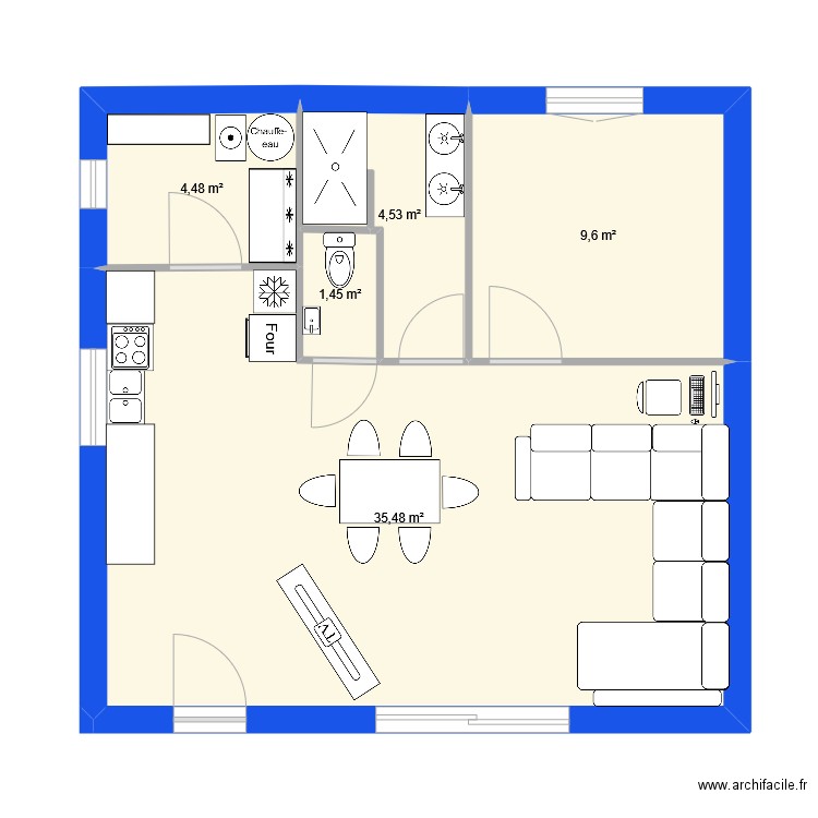 maison social. Plan de 5 pièces et 56 m2