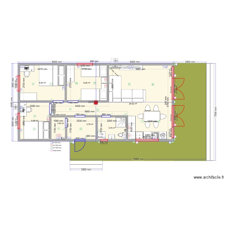 Быково осн эл. Plan de 8 pièces et 91 m2