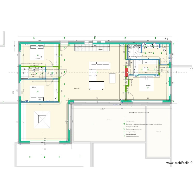 Cloisonnement 20250310. Plan de 26 pièces et 375 m2