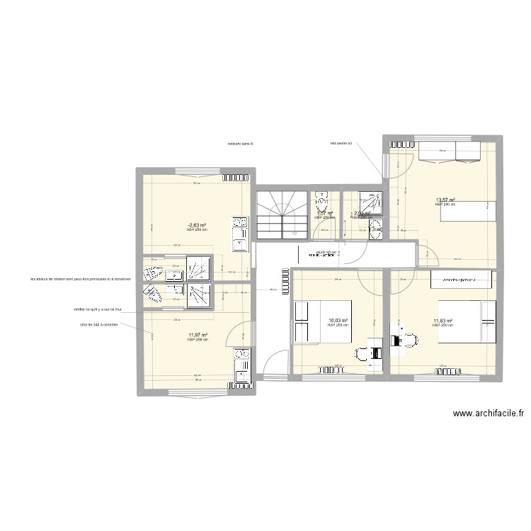 bures RDC sans ITI. Plan de 7 pièces et 63 m2