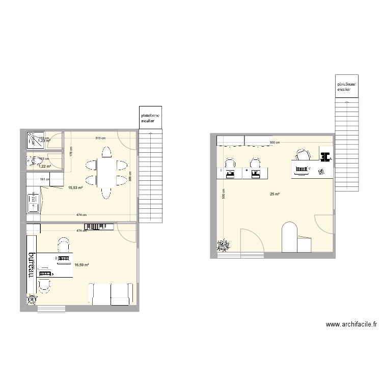 BUREAU HAUT DAF. Plan de 5 pièces et 60 m2