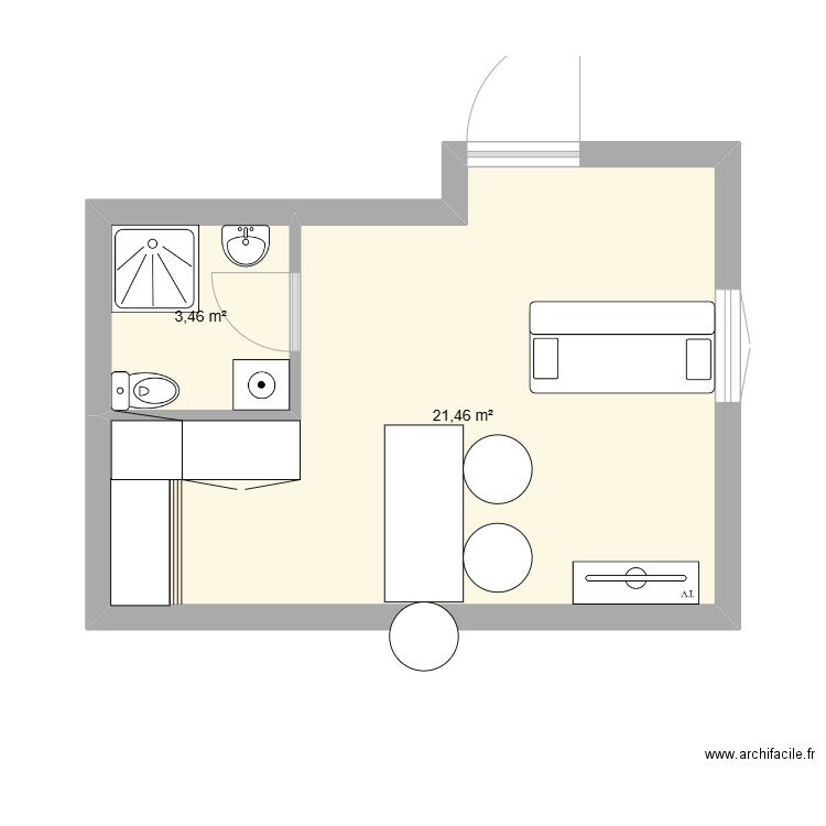 appart 2-2. Plan de 2 pièces et 25 m2