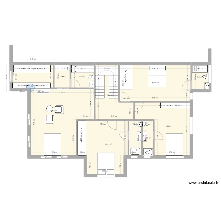 Saidia 1er étage . Plan de 9 pièces et 122 m2