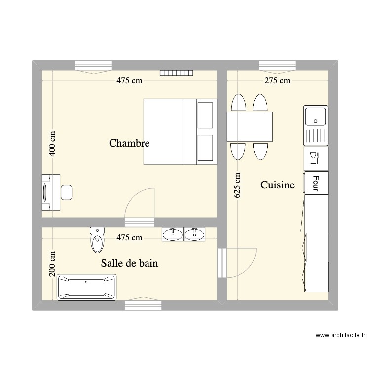 FLI. Plan de 3 pièces et 46 m2