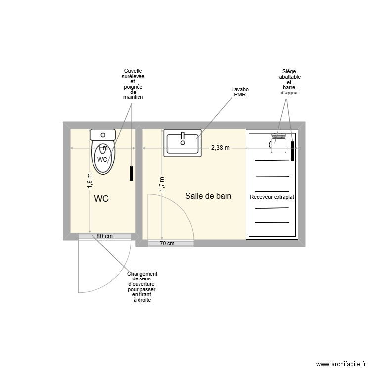 ORLIAC SDB Adaptation. Plan de 2 pièces et 6 m2