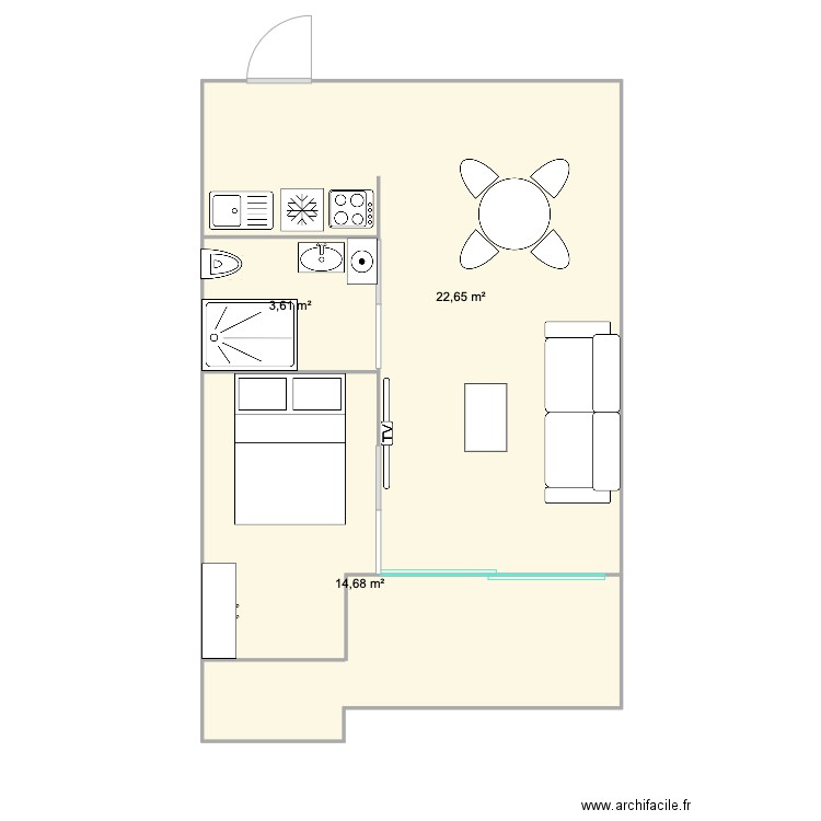 SCUDERI. Plan de 3 pièces et 41 m2