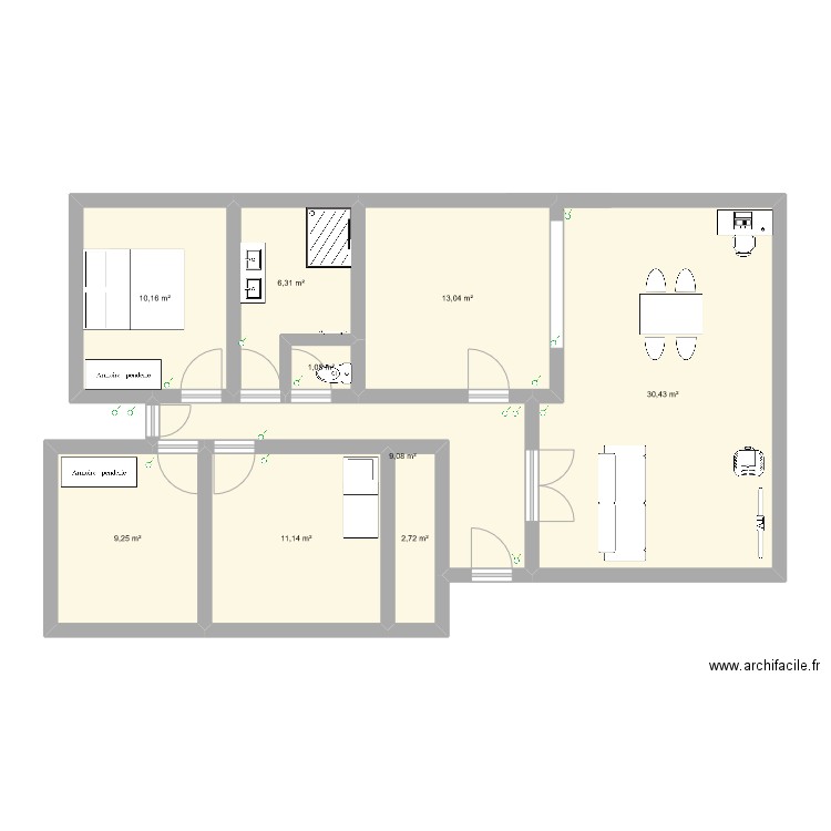 walou. Plan de 9 pièces et 93 m2