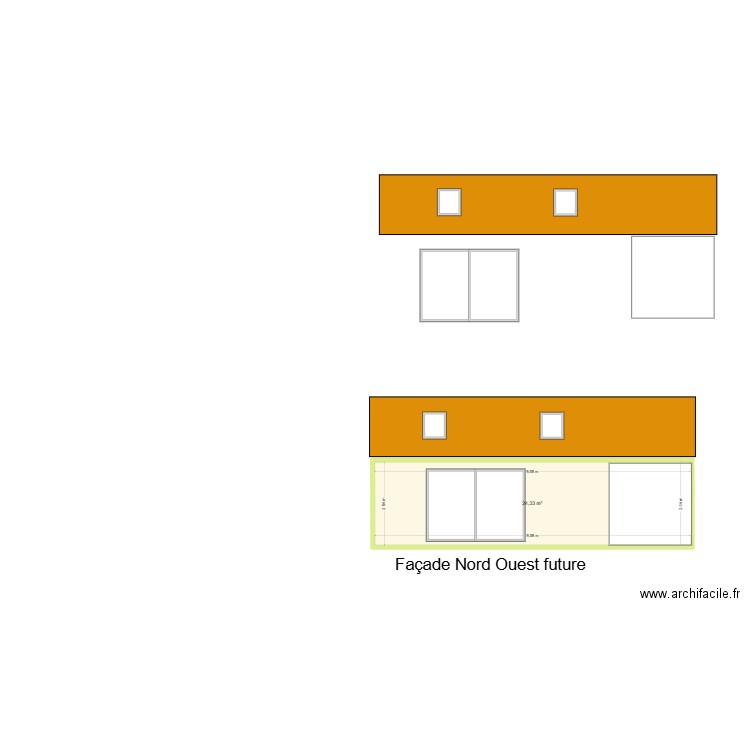 Plan de façade nord ouest. Plan de 1 pièce et 24 m2