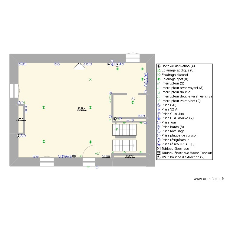 Pierre Perdue. Plan de 3 pièces et 60 m2