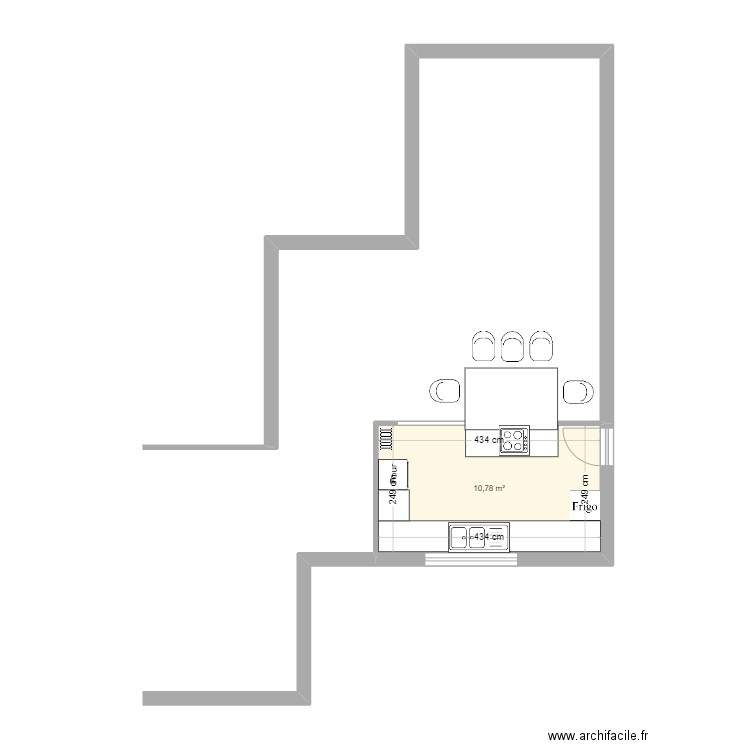 cuisine fauvettes sans a/c. Plan de 1 pièce et 11 m2