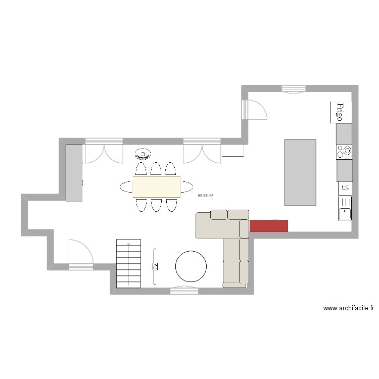 Salon. Plan de 1 pièce et 70 m2