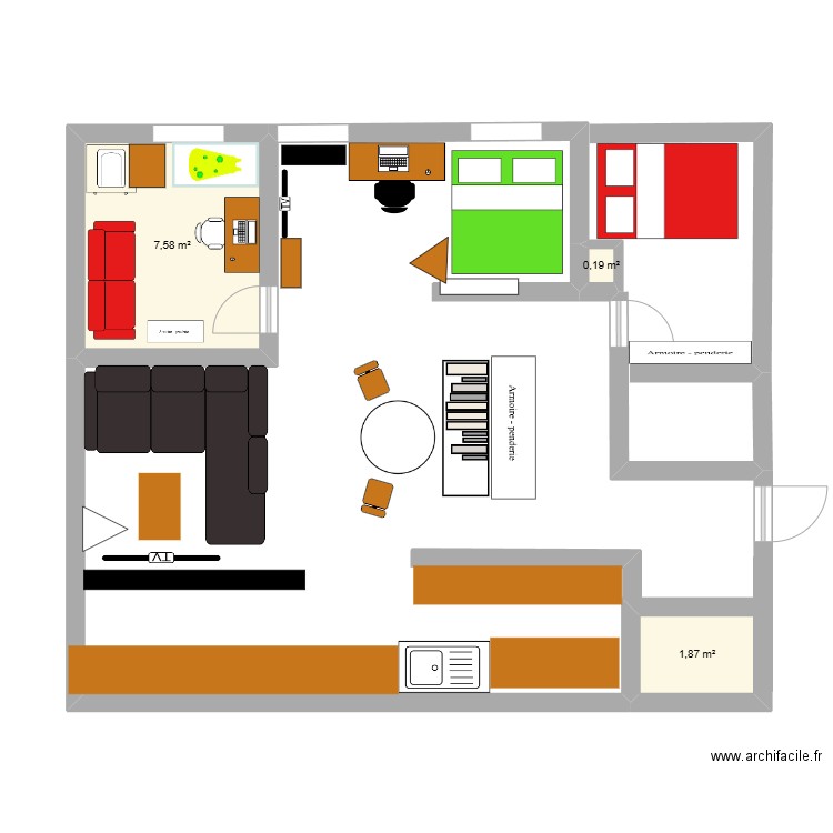 CHEZ CAMILLE VERSION 1 MARS. Plan de 3 pièces et 10 m2