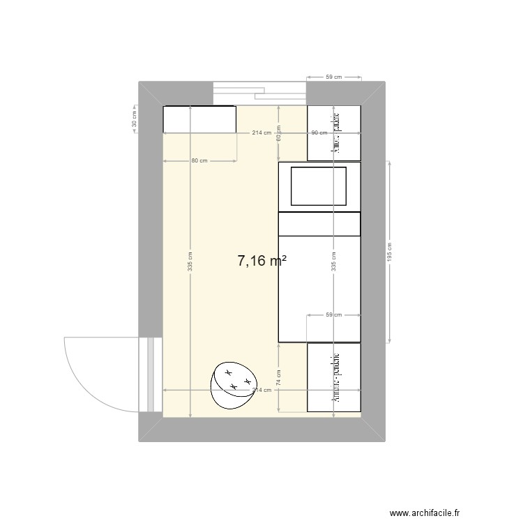 dorm niños. Plan de 1 pièce et 7 m2