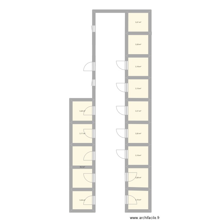 internat. Plan de 13 pièces et 45 m2