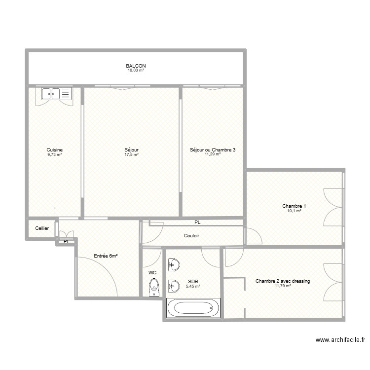 appt chennevières. Plan de 13 pièces et 89 m2