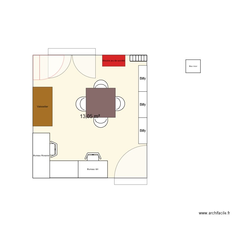 Bureau. Plan de 1 pièce et 13 m2