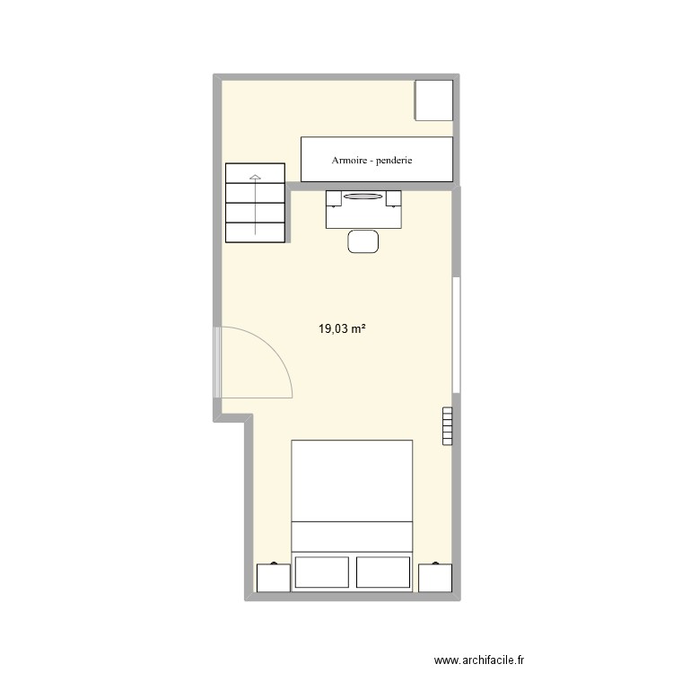 chambre. Plan de 1 pièce et 19 m2