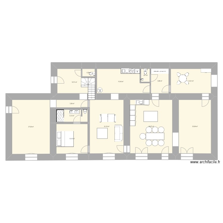 le chalonge2. Plan de 13 pièces et 174 m2