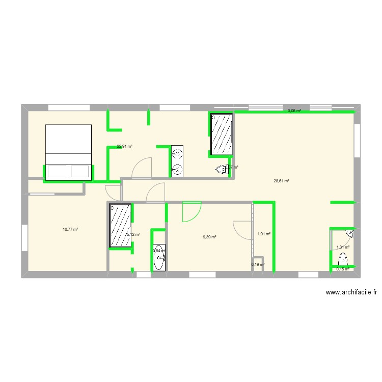 Bouis modif placo 2 avec aménagement. Plan de 12 pièces et 81 m2