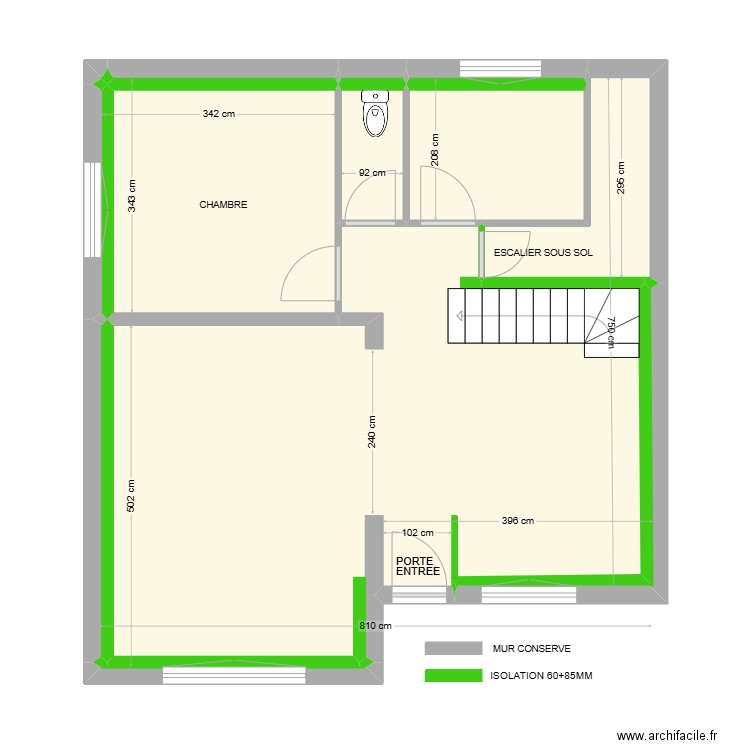 POURADIER. Plan de 13 pièces et 58 m2