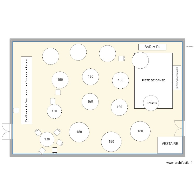 Plan mariage C&L table rect. Plan de 1 pièce et 151 m2