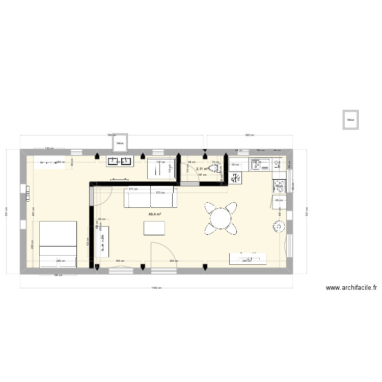 Dependance_5-poutres. Plan de 2 pièces et 52 m2