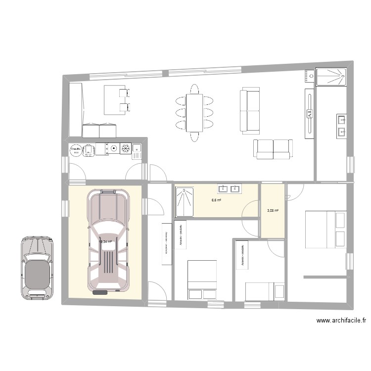 GUINGETTES 6 (2). Plan de 3 pièces et 29 m2