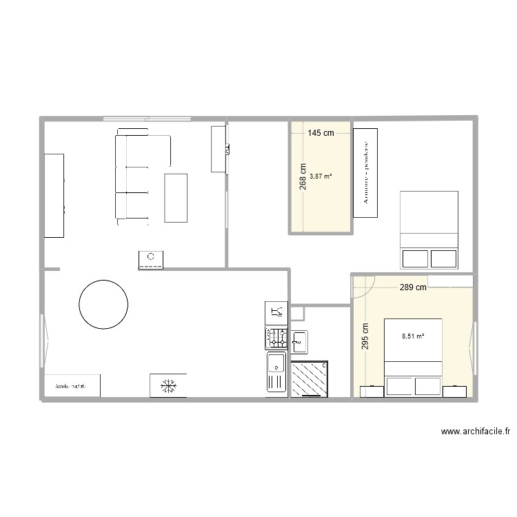 bruline. Plan de 2 pièces et 12 m2