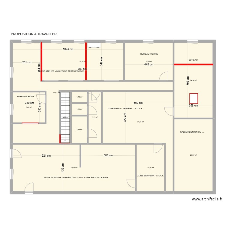 Bureaux Bas - TRAVAUX. Plan de 14 pièces et 243 m2