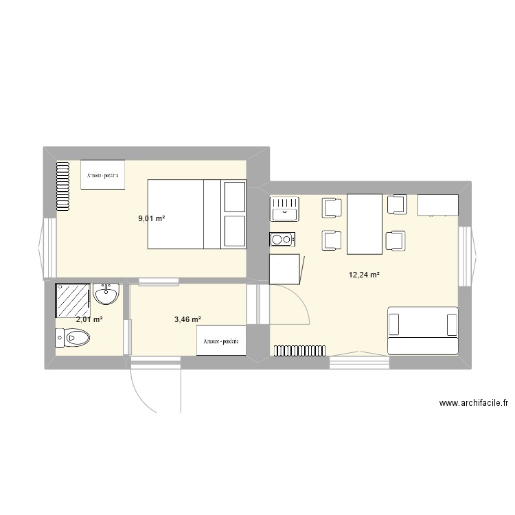 Taine. Plan de 4 pièces et 27 m2