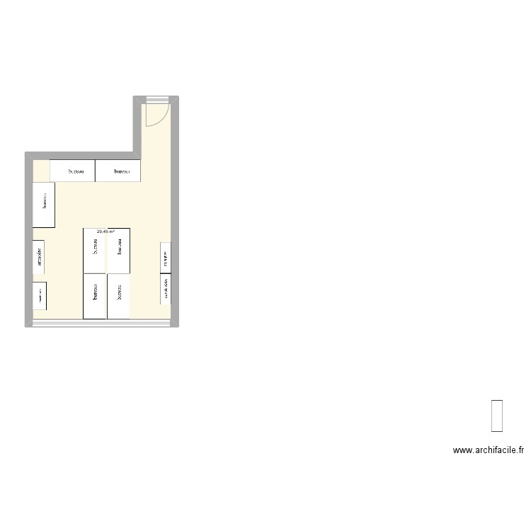 bureau QC - proposition 2. Plan de 1 pièce et 29 m2