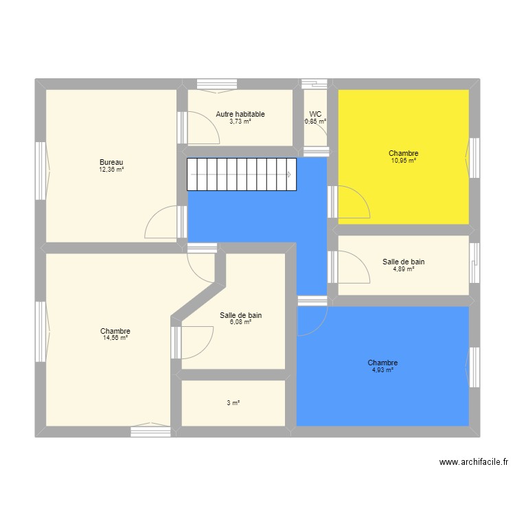 étage. Plan de 9 pièces et 69 m2