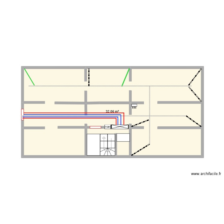 entresol. Plan de 1 pièce et 32 m2