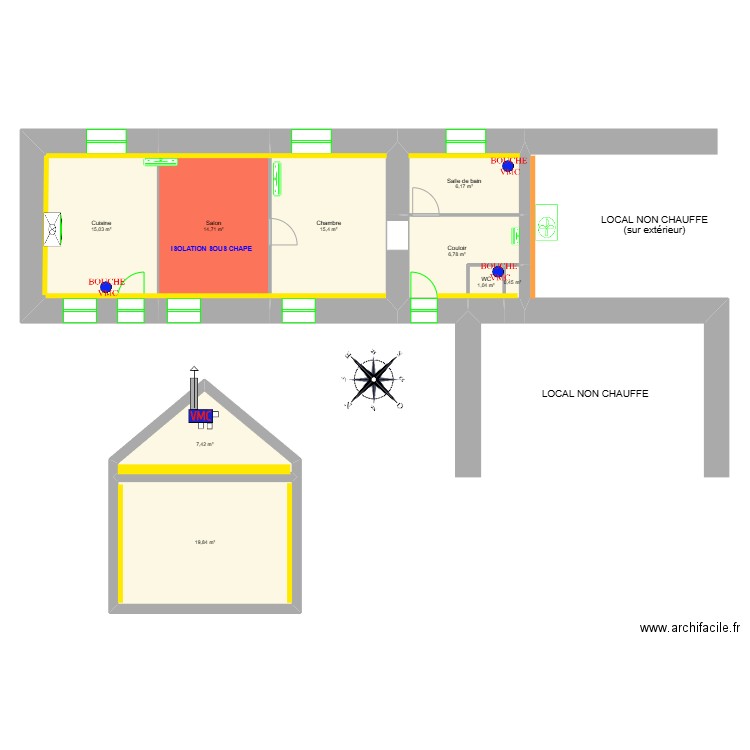 THOMASSON Renée Marcelle. Plan de 9 pièces et 87 m2