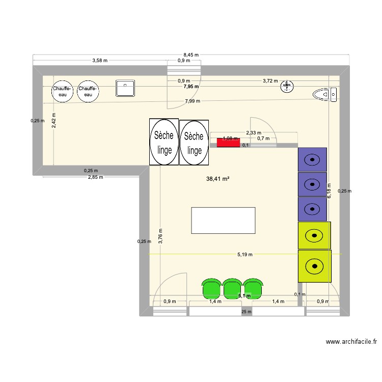 Laverie Isle d'abeau. Plan de 1 pièce et 38 m2