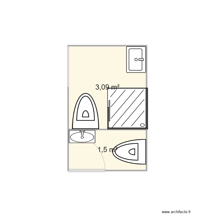 SDB WC RDC. Plan de 2 pièces et 5 m2