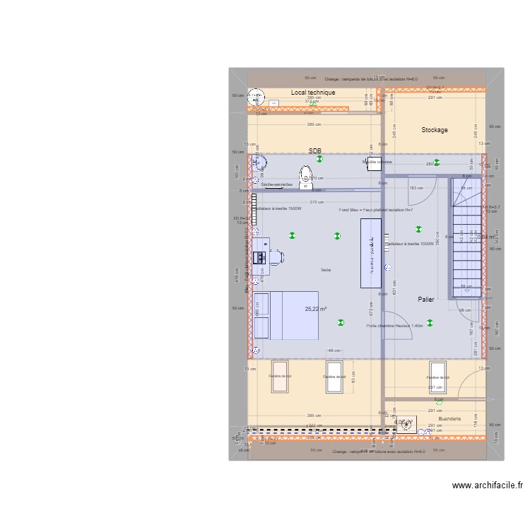 Projet aménagement combles M Morelli Hussigny Gobrange. Plan de 8 pièces et 65 m2