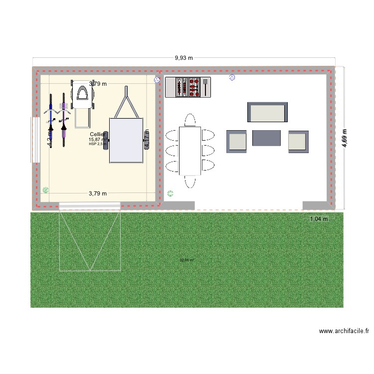 'Espace extérieur . Plan de 1 pièce et 16 m2