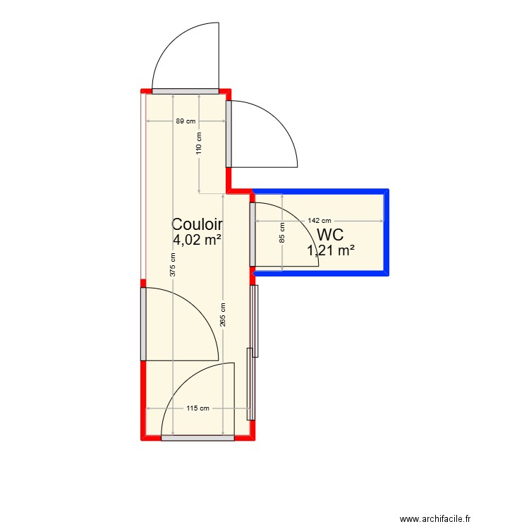 Lethuillier. Plan de 2 pièces et 5 m2