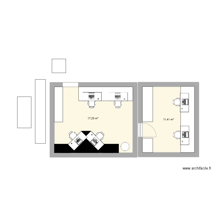 BUR. Plan de 2 pièces et 29 m2