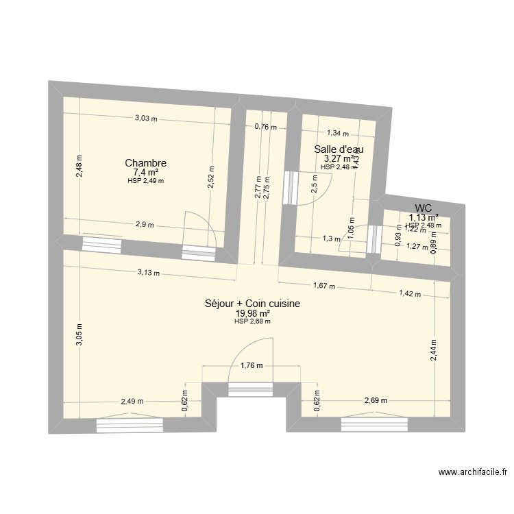 77 Noisy le Sec. Plan de 4 pièces et 32 m2