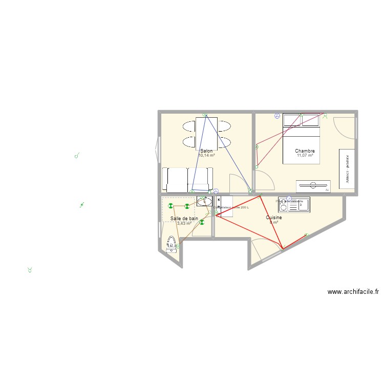 tome éclairage électrique . Plan de 4 pièces et 33 m2