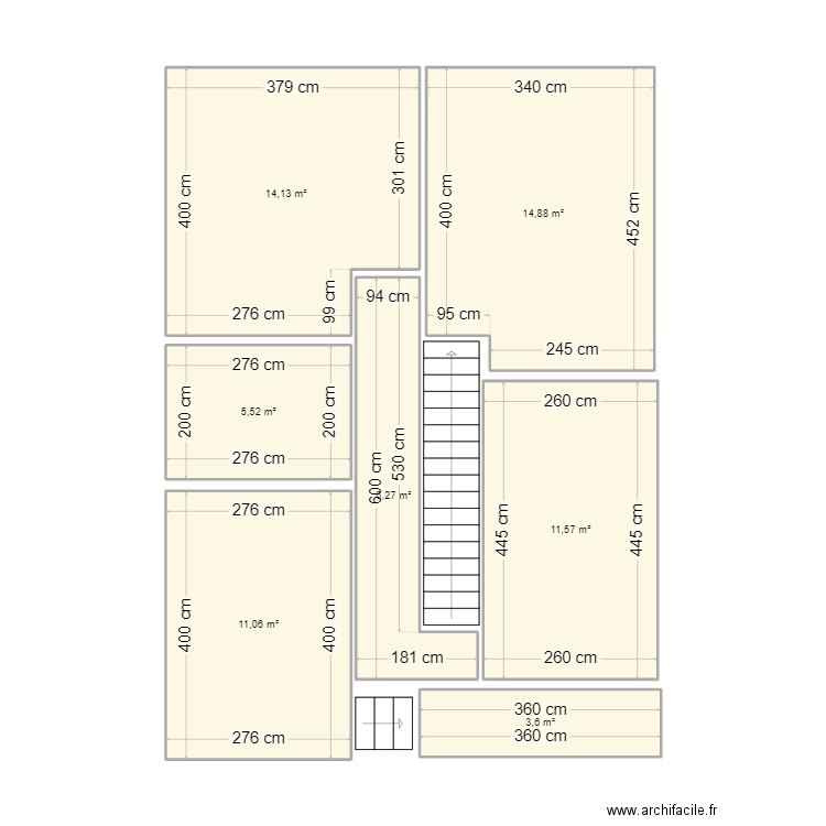 Etage Sol. Plan de 7 pièces et 67 m2